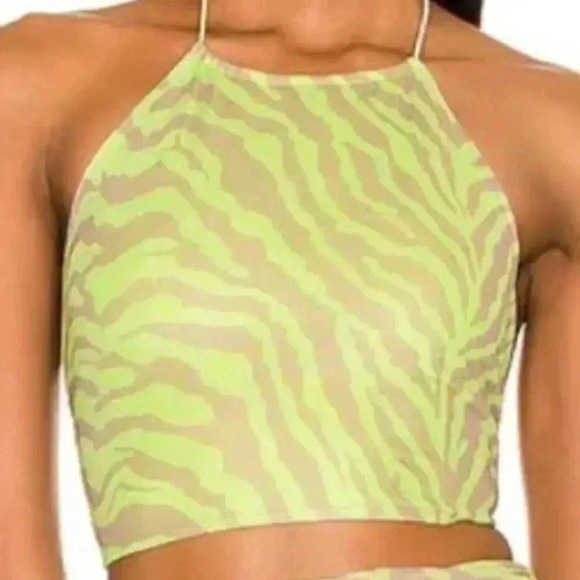 HP🔥NWT Superdown Women's XS Cierra Halter Neck Top Lace Up Back Neon Green Tan - Picture 4 of 10